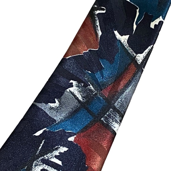 Vintage Pierre Cardin Abstract Tie Maroon Teal Geometric 90s Necktie - Picture 5 of 9